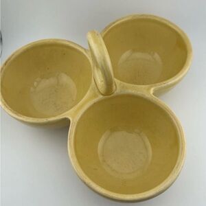 VTG ITALIAN Ceramiche Tri-Bowl Yellow Condiment Serving Bowl, Italy